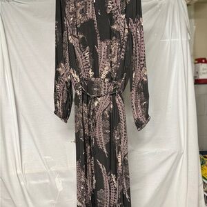 Free People Pink and Brown Wrap Midi Dress